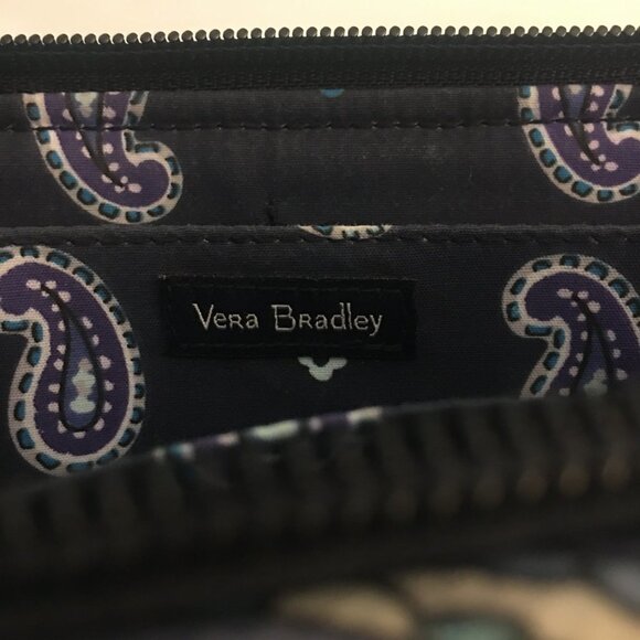 VERA BRADLEY Dark Light Blue Beige Paisley Turn Lock Zippered Clutch Wallet - Picture 8 of 9